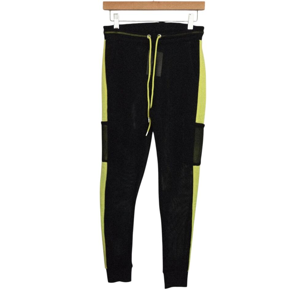 NEW Asos XS Neon Yellow Stripe Black Mesh Cargo Joggers Sheer Rave EDM Party